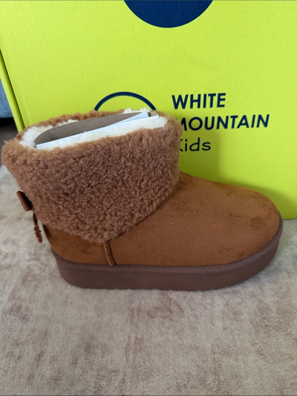 White Mountain Kids Ladybug Sherpa Cuffed Chestnut Brown Ankle Boot